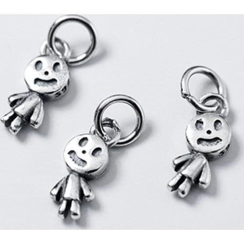 925 Sterling Silver Fashion Design Matte Color Little Zombie Charms Bracelets Necklace S925 Silver Pendant DIY Jewelry Findings