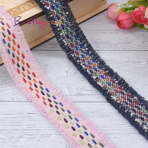 BRISTLEGRASS 1 Yard 1-1/8" 28mm Glitter Rainbow Yarn Braided Crochet Lace Trim Macrame Ribbon Pillow Headband Dress Sewing Craft