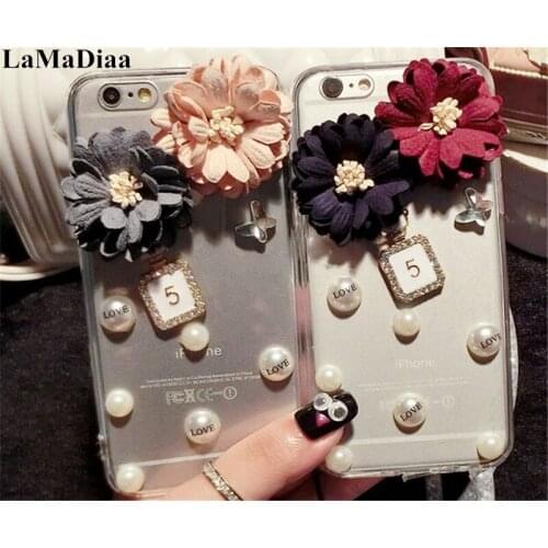 Luxury Pearl Rhinestone Diamond Crystal Glitter Flower Bling Phone Case Cover For SamsungS6 S7 S8 S9 S10 S20 PLUS Note 5 8 9 10