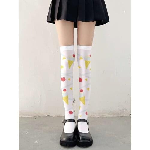 Sweet Girl High Tube Over the Knee Silk Stockings Fruit Strawberry Food Pink Cute Cosplay Ladies Sexy Thigh Thin Leg Stockings