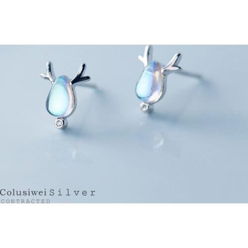 Colusiwei 925 Sterling Silver Little Milu Deer Stud Earrings for Women Blue Crystal Animal Fashion Jewelry Pendientes 2020 New