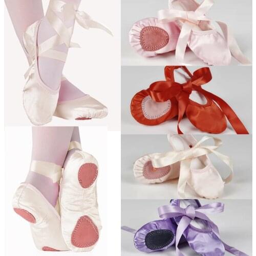 2021 Kids Bandage Children Ballet Shoes Pink Purple Apricot Red Canvas Ballet Dance Lovely Shoes Split Suede Sole