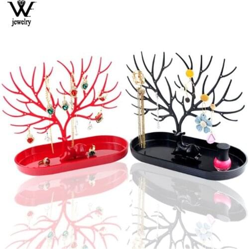 WE Red Black White Deer Tree Display with Earrings Hole Necklace Bracelet Jewelry Cases&Display Stand Tray Storage jewelry Gifts