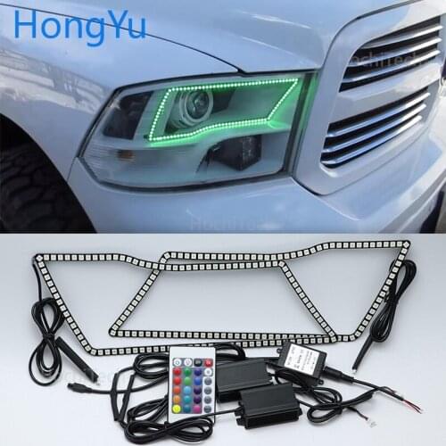 For Dodge RAM 1500 2500 3500 4500 5500 2009-2016 Car RGB Multi-Color LED Angel Eyes Halo Ring Light Kit Wireless Remote Control