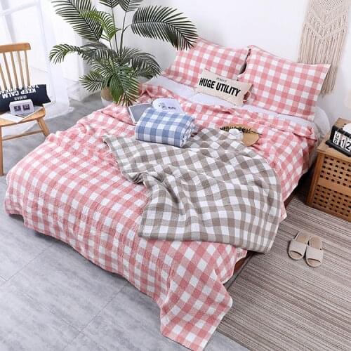Japanese Cotton Gauze Double terry blanket Plaid Summer Quilt Autumn Bed Sheet single double nap quilt cover sofa Throw Blankets