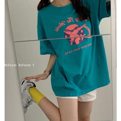 T-shirt Top New Korean Style Loose Thin Section Printing Mid-length Short-sleeved T-shirt Design Sense Top