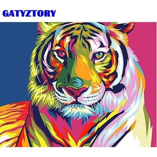 GATYZTORY Frame Painting By Numbers Handmade Diy Gift For Adults Colorful Tiger Picture By Number For Home Decor 60x75cm Art