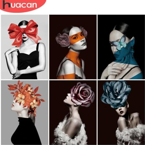 HUACAN 5D Full Drill Diamond Painting Woman Diamond Embroidery Mosaic Portrait Cross Stitch Wall Decor Gift