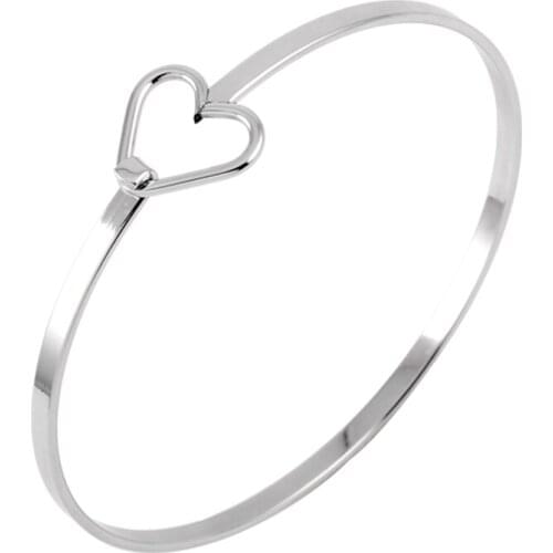 IJB0288 Fashion Jewelry 316L Stainless Steel Adjustable Heart Charm Wire Bracelet Cuffs Wholesale for Women