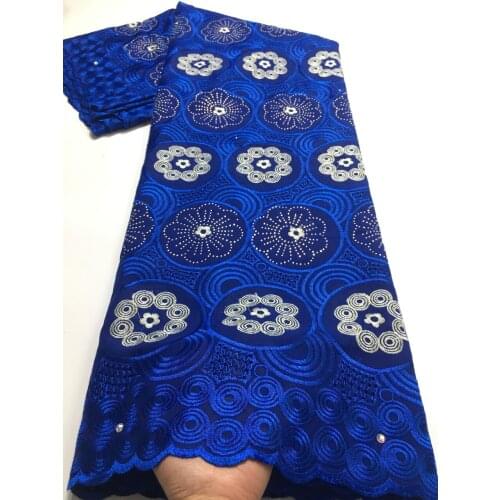 Royal Blue Swiss Voile Lace In Switzerland Cloth Material Sewing African Dry Lace Fabric Embroidery Cotton For Wedding M46681