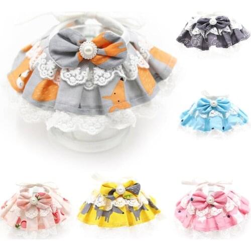 Pet Dog Cats Puppy Lace Bowknot Floral Print Collar Bib Necklace Neck Strap