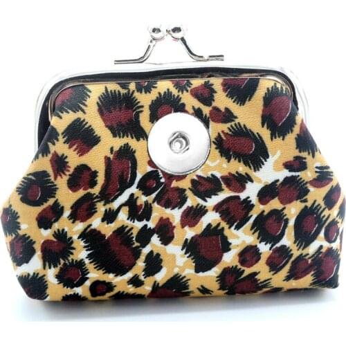 Leopard texture 18MM Snap Buttons Jewelry Coin Purses Small Wallets Pouch Kids Girl Womens Money-Bags For Gift QB361