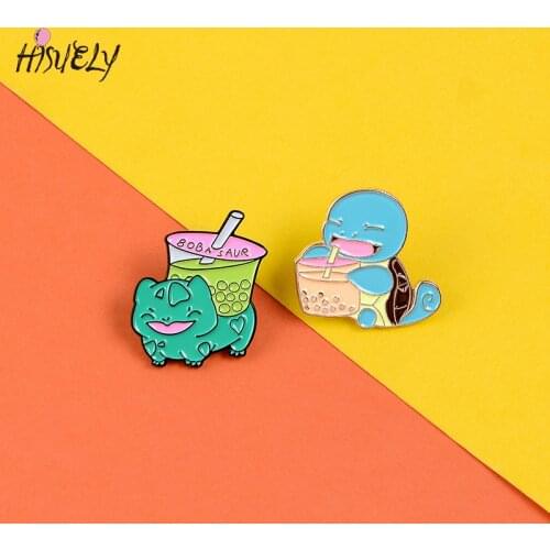 Fashion cartoon tortoise enamel pin animal boba pearl milk tea summer shirt clothes brooch bag lapel badge gift for friends