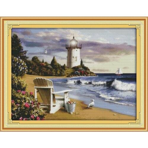 The Lighthouse Seaside Scenery Counted Cross-Stitching 11CT Printed 14CT Handmade Set Cross-stitch Kit Embroidery Needlework
