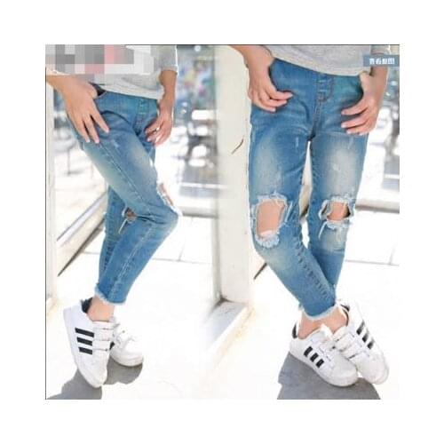 2016 new kids girls jeans Childrens Clothing Hole Jeans girl denim pants