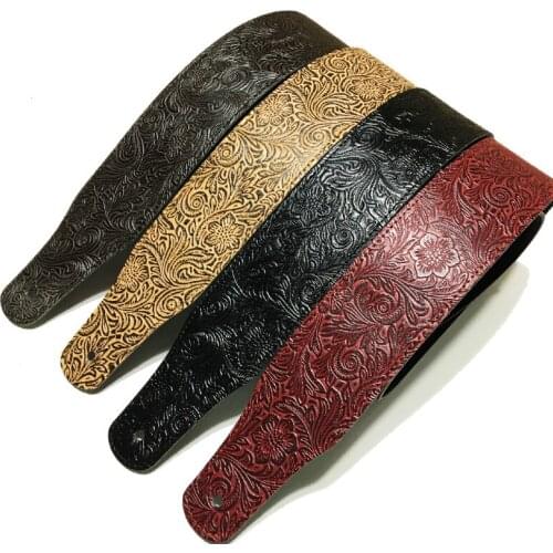 New High-end Leather Guitar Strap PU Bass Strap Embossed Electric Guitar Strap Musical Instrument Accessories