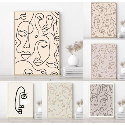 Single Line Face Art Print Minimalist Poster Woman Face One Line Drawing Neutral Wall Art Canvas Painting Home Room Wall Decor