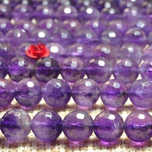 Natural Amethyst Faceted Round Loose Beads Wholesale Gemstone Semi Precious Stones Bracelet Necklace For Jewelry Making Diy