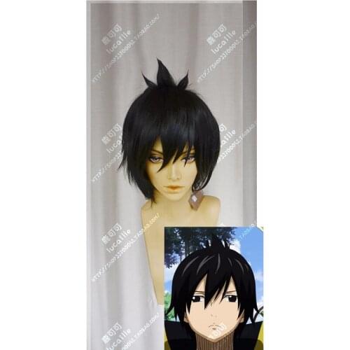Top Quality FAIRY TAIL Zeref Dragneel Cosplay Wig Black Short Styled Synthetic Hair Halloween Party Wig + Wig Cap