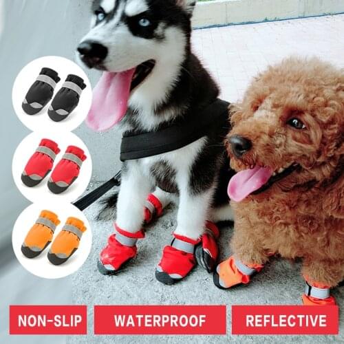 Pet Dog Shoes Waterproof Non Slip Outdoor Rain Shoes For Small Dogs Winter Warm Reflective Pet Boots For Medium Large Dogs 4pcs