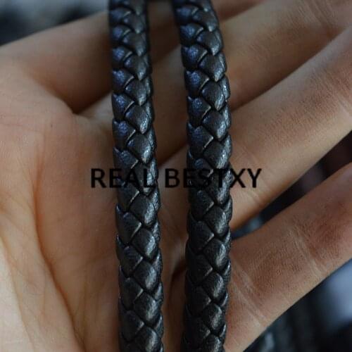 5m/lot approx: 7mm Black Braided Leather Bracelet Findings Round Jewelry Cord String Rope DIY Necklace Bracelet Making leather