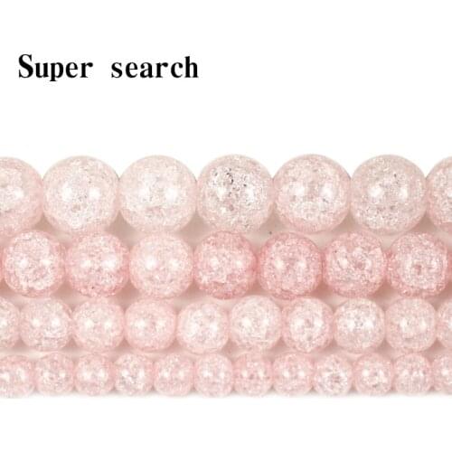 Pink Natural Cracked Quartz glass Round Popcorn Crystal Loose Beads 6 8 10 12MM for Bracelet necklace Jewelry Making 15inches