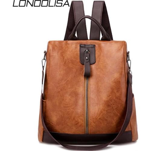 3 in 1 Retro Backpack Women PU Leather School Bags For Teenage Girls Anti-theft Ladies Shoulder Bags Simple Travel Backpack