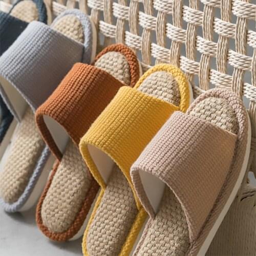 Women Linen Slipper Non-slip Indoor Ladies Anti-slip Breathable Soft Couples Cotton Shoes Solid Concise Sandals For Man Zapatos