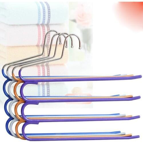 34cm 2 pcs/lot Plastic Pants Hangers Non-slip Stainless Steel Hanger with Multifunction for Trousers Scarf Towel