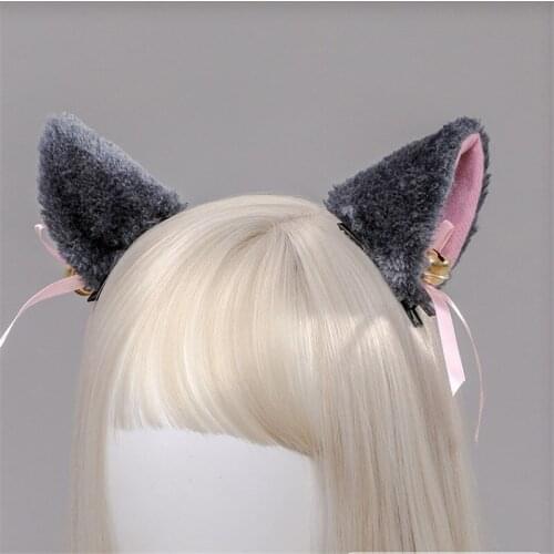 2Pcs/Lot White Black Cat Ears With Bell Hair Clip Cosplay Party Fox Long Fur Costume Hair Clip Halloween Gift Hair Accessory