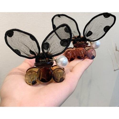 Cute rabbit ear hairpin top clip South Korea Liu Haihai clip headdress simple net celebrity temperament back head hair grab clip