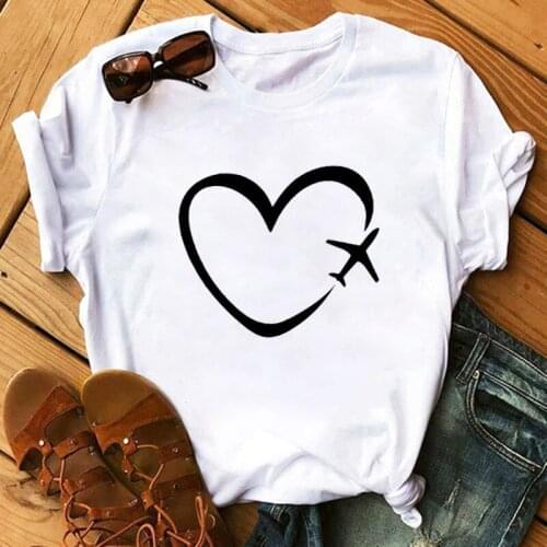 Simple Summer Travel Plane Heart Love Print Women Tshirt Cotton Casual Funny T Shirt Gift Lady Yong Girl Top Tee