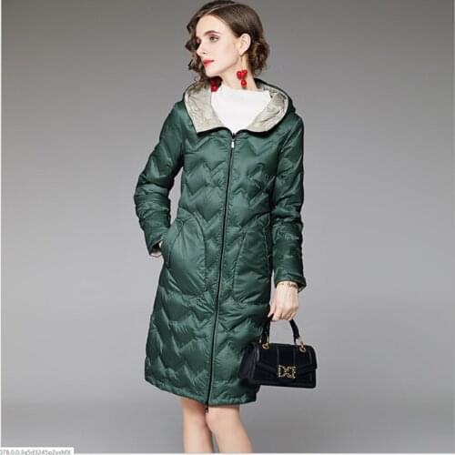 Lady New long down jacket blue women 2020 Europe white duck down jackets female coat with a hood Parka for women outwear clothes