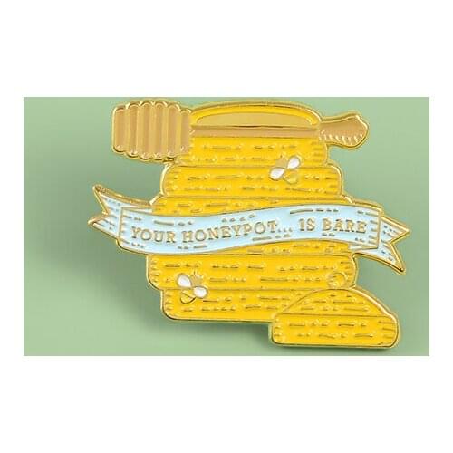 Golden Yellow "YOUR HONEYPOT IS BARE " Bee Honeycomb Honey Jar Pins Badges Clothes Brooch Jewelry Present For Children Gifts
