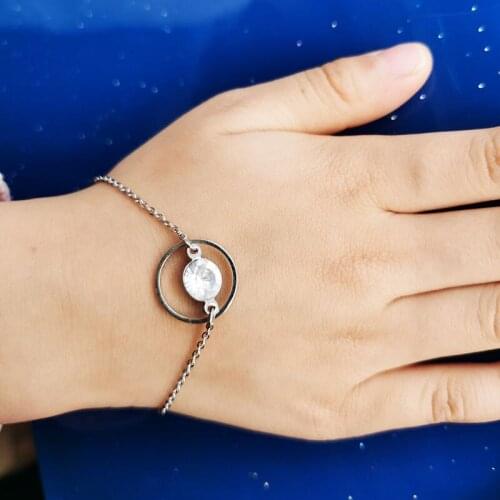 1 Pc Classic Crystal in Circle Stainless Steel Bracelet Cute Charms For Women Girls Kids Princess Fashion Jewelry Lucky Gift