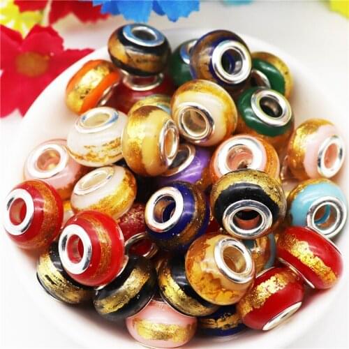 10Pcs Gold Luxury Glitter Powder 5mm Large Hole Round Beads Fit Pandora Bracelet Hair Beads Pendants Necklaces Jewelry Making