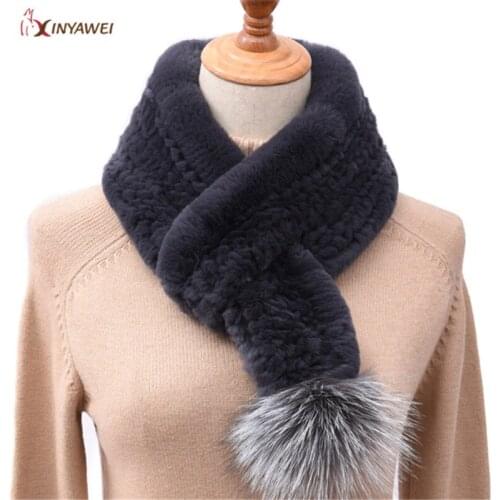 10 Colors New Real Fur Women Rex Rabbit Fur Scarf Fox Pompom Rabbit Fur Scarf Winter Warm Street Fashion Rex Rabbit Fur Scarf