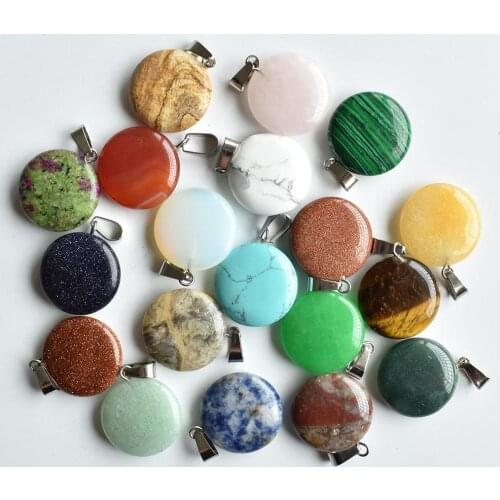 2020 fashion bestselling assorted mixed natural stone round charms pendants for jewelry making 50pcs Wholesale free shipping