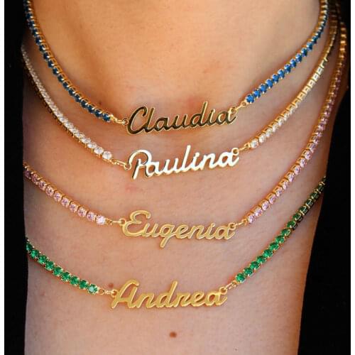 2021 Fashion Custom Name Necklace Personlized Letters Pendant Zircon Chain Glittering Stainless Steel Choker Jewelry for Women