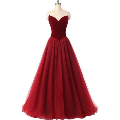 2021 New Dark Red Velvet Prom Dresses With Ball Gown Sweet-heart Real Image vestidos de 15 anos