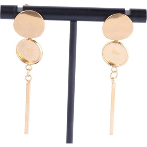 4pcs Stainless Steel Gold Plated Post Earring Findings Fit 10mm Round Cabochon Earrings Base Blanks With Trailer Bar Charms