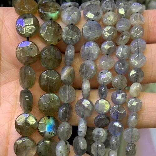 6-10mm Natural Labradorite Stone Beads 15'' Faceted Coin DIY Loose Beads For Jewelry Making Beads Necklace Earring For Women