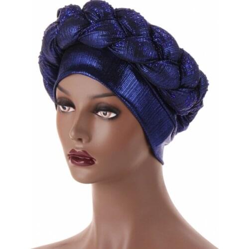 African Head Wrap Turbans Women Twist Braid With Diamonds Bonnet Fashion New Solid Color African Shinny Chemo Hijab Caps Headtie