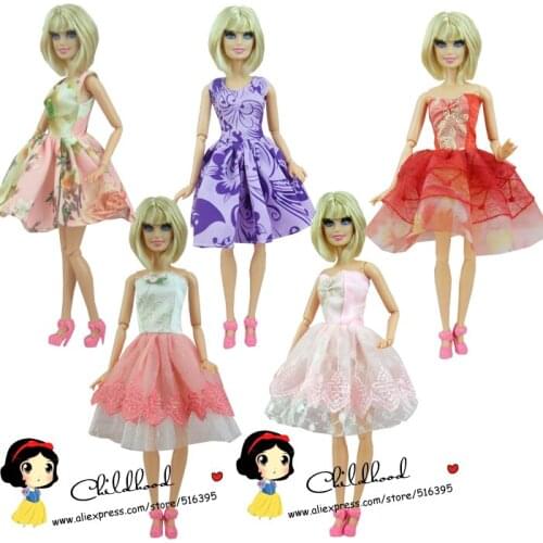 Free shipping 5 sets short dress Fashion skirt For Barbie doll dress Girl Christmas Baby girl Toy Gift