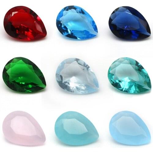 Free Shipping 50pcs/lot 3*4~13*18mm Various Color Loose Glass Stone Pear Shape Machine Cut Glass Synthetic GemStone For Jewelry