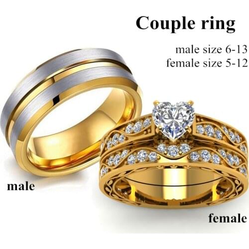 FDLK Luxury Couple Jewelry Accessories Womens AAA Zircon Heart Ring Mens Stainless Steel Ring for Lovers Wedding Jewelry Gifts