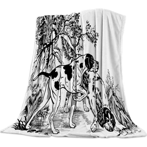 Flannel Blanket for Bed Black White Hound Wood Art Throw Blanket Portable Soft Blanket Warm Sofa Bed Sheets