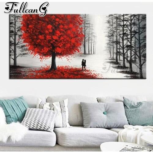 FULLCANG Red tree landscape lovers large diamond painting 5d diy full square round drill mosaic embroidery sale decor FC3401