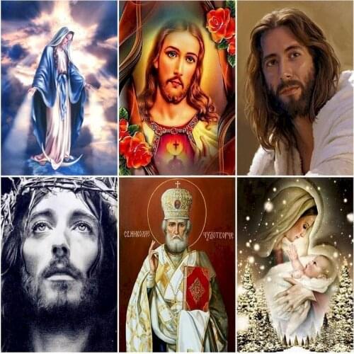 GATYZTORY DIY Pictures By Number Jesus The Virgin Mary Kits Painting By Numbers Portrait Hand Painted Paintings Drawing On Canv