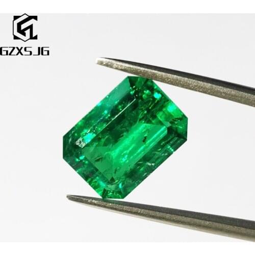 GZXSJG 10x12mm Lab Growth Colombia Emerald Created Loose Gemstone for Ring Earrings Necklace Emerald Cutting for Customized DIY